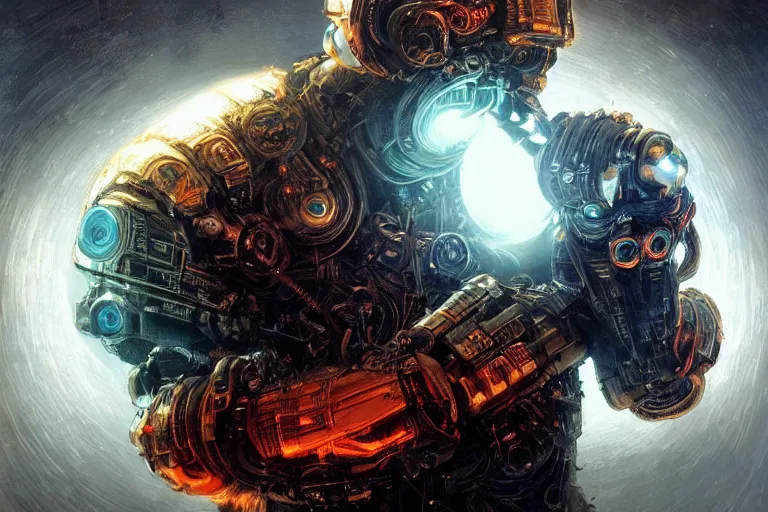 Image similar to portrait sci-fi art by Moebius and Ruan Jia and Michal Kus, a glowing alien neon orb floating above the hand of a soldier, solar flares, magnetic waves, futuristic environment, detailed and intricate environment, fractal holographic symbols, cyberpunk, neon color bioluminescence, gold and black metal, dramatic lighting, cinematic, high technology, highly detailed portrait, digital painting, artstation, concept art, smooth, sharp focus, ilustration, Artstation HQ