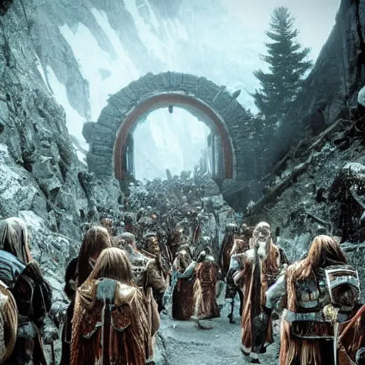 Prompt: followship of the ring entering moria moutain