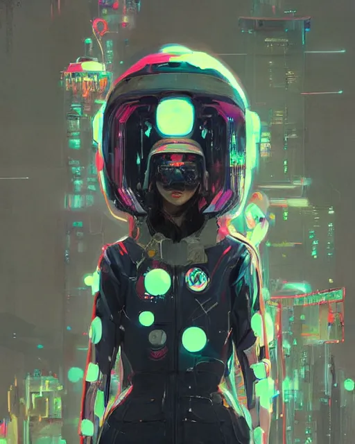 Prompt: detailed portrait Neon Spacesuit Girl, cyberpunk futuristic neon, reflective puffy coat, decorated with traditional Japanese ornaments by Ismail inceoglu dragan bibin hans thoma greg rutkowski Alexandros Pyromallis Nekro Rene Maritte Illustrated, Perfect face, fine details, realistic shaded, fine-face, pretty face