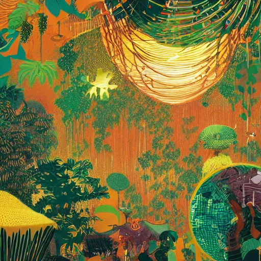 Image similar to disco diffusion painting of the jungle by victo ngai and malika favre, makoto shinkai, masterpiece, contest award winner