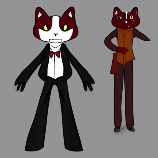 Prompt: A reference sheet for a formally dressed anthropomorphic black cat