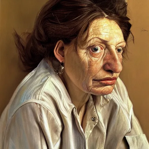 Image similar to high quality high detail painting by lucian freud, hd, woman portrait, photorealistic lighting