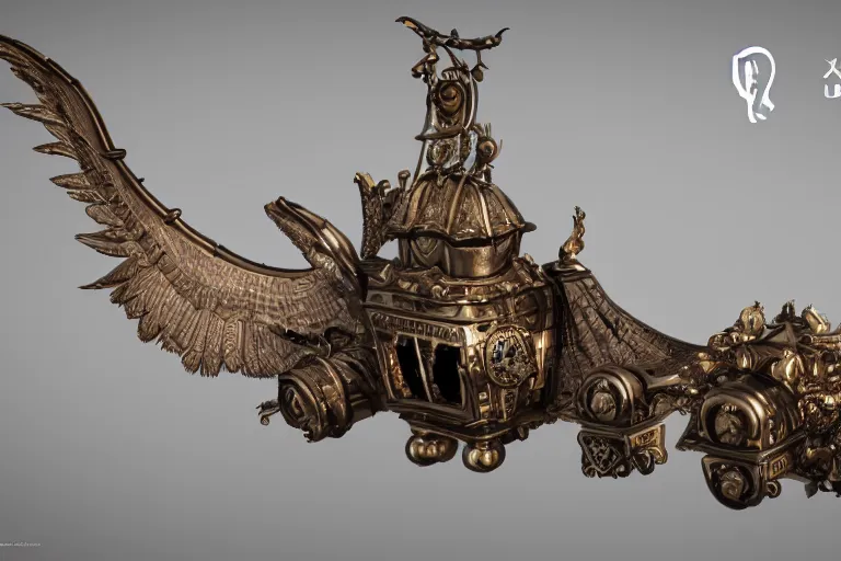 Image similar to Gigantic luxury baroque steampunk birdshaped spaceship made of bone, rendered in unreal engine 5, cryengine, arnold and zbrush, epic lighting