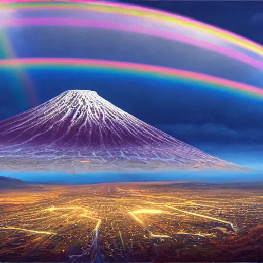 Prompt: a detailed matte painting of noah's ark landing on mount ararat, double rainbow in a clear blue sky, art by dan mumford and yusuke murata and makoto shinkai and ross tran, cosmic, heavenly, god rays, intricate detail, cinematic, 8 k, cel shaded, unreal engine, featured on artstation, pixiv