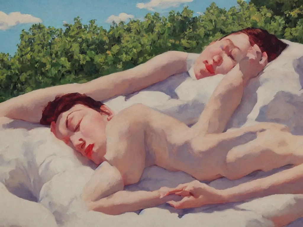 Image similar to sleeping lady in a heatwave, oil painting by coby whitmore