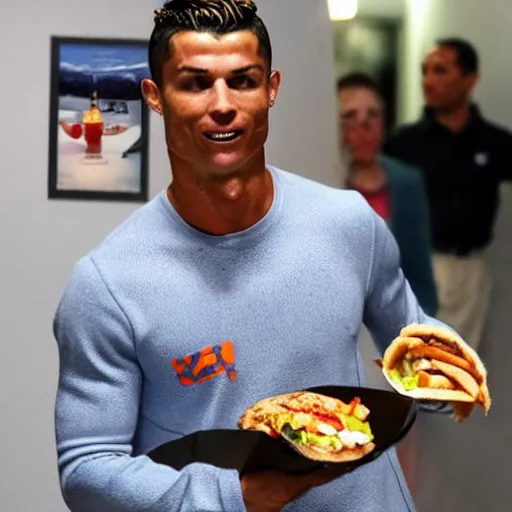 Prompt: Cristiano Ronaldo eating a kebab