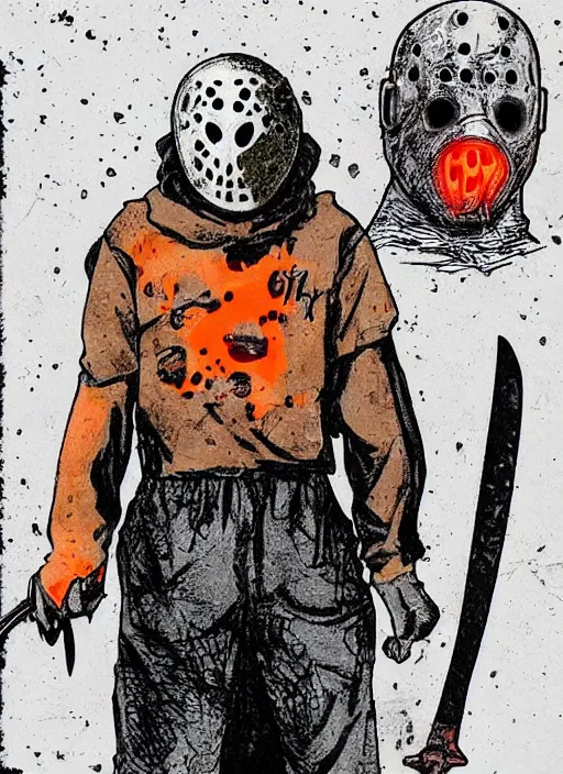 Image similar to Jason Voorhees eat a orange