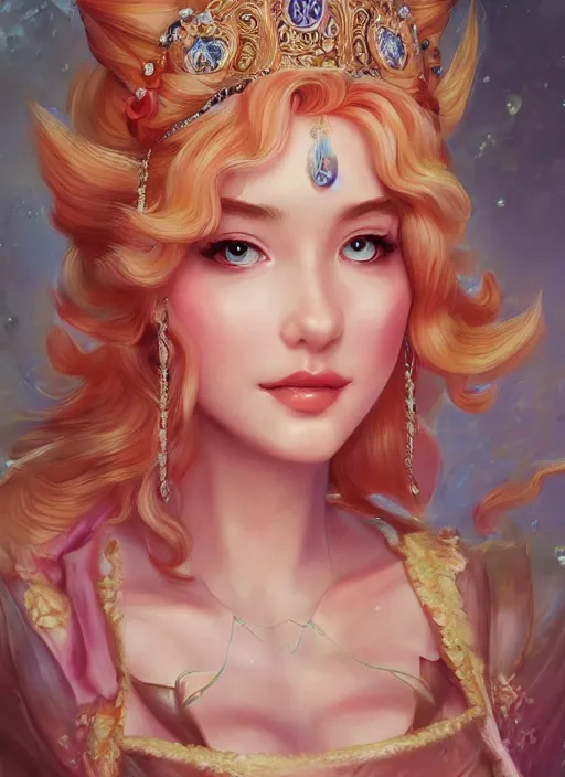 Image similar to portrait Princess Peach as of the Goddess of Wisdom, elegant, intricate, rococo full frontal shot, highly detailed, digital painting, artstation, concept art, sharp focus, illustration, art by artgerm