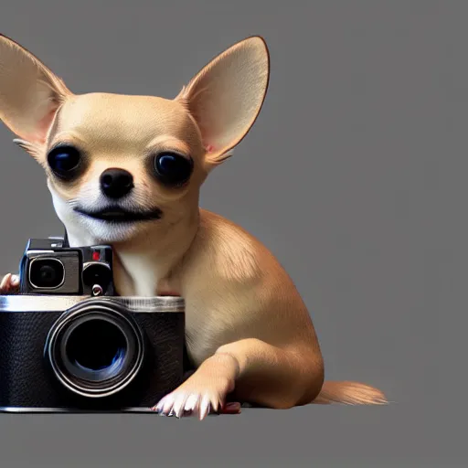 Image similar to chihuahua holding a camera, octane render