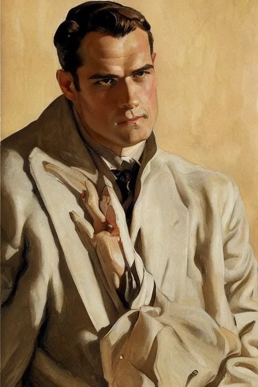 Prompt: herry cavill, attractive male, painting by j. c. leyendecker