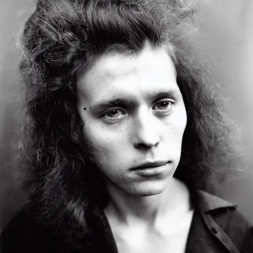 Prompt: wide-angle portrait of a typical person with waist-length incredible hair and piercing eyes by Richard Avedon, gelatin silver finish, nd4, 85mm, perfect location lighting