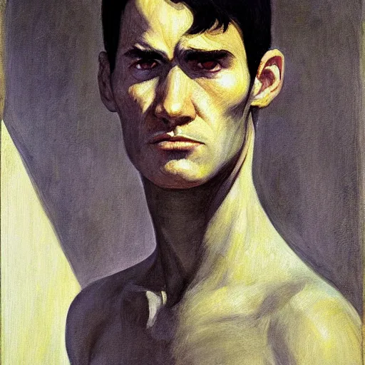 Prompt: a realistic guts portrait, by edward hopper,