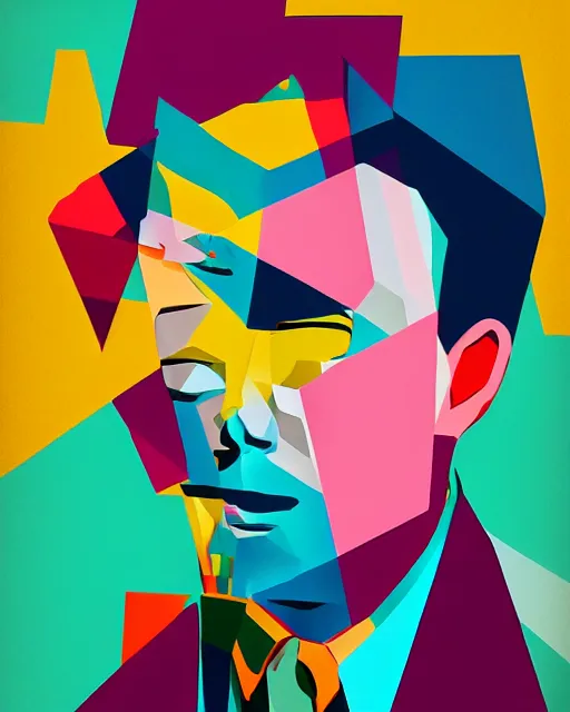 Image similar to cubist portrait of rick astley cutout digital illustration cartoon colorful beeple vector art