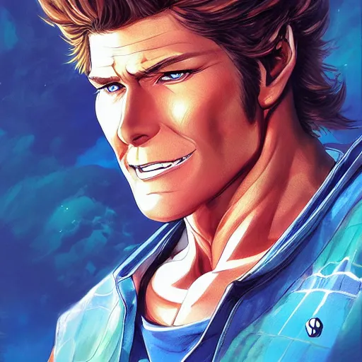 Prompt: An anime portrait of david hasselhoff, by Stanley Artgerm Lau, WLOP, Rossdraws, James Jean, Andrei Riabovitchev, Marc Simonetti, and Sakimichan, tranding on artstation