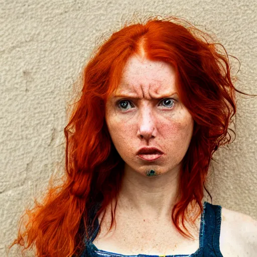 Prompt: young red headed woman in a hunger induced fit of rage