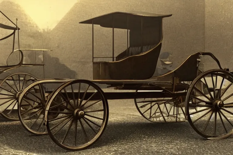 Image similar to still photo of the invention of the first car by karl benz in 1 8 9 3, highly detailed, photorealistic shot, bright studio setting, studio lighting, crisp quality and light reflections, unreal engine 5 quality render