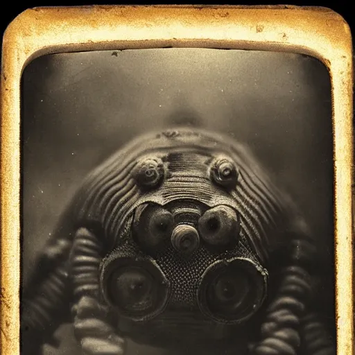 Image similar to tardigrade!!! daguerreotype portrait photograph. inspired by gerard grom and ansel adams. highly detailed. old timey.