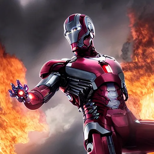 Prompt: movie still of Ultron from Avengers: Age of Ultron（2015）, he burn the city to the ground, highly detailed