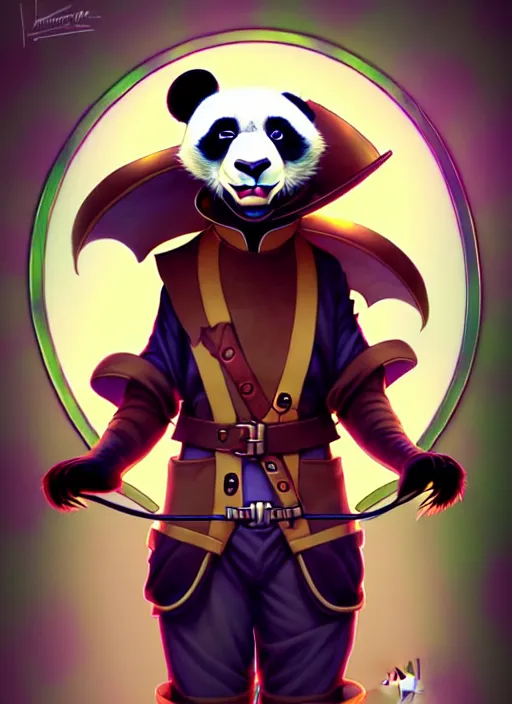 Image similar to don bluth, loish, artgerm, joshua middleton, steampunk, clockpunk anthropomorphic panda, full sailor suit, symmetrical eyes symmetrical face, colorful animation forest background