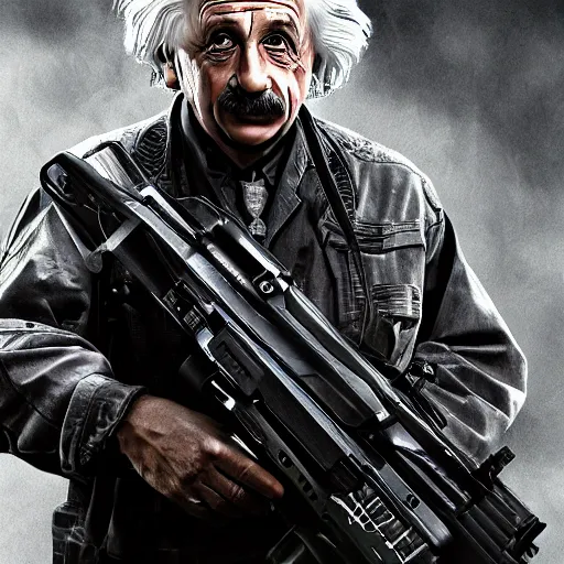 Image similar to Albert Einstein in Call of Duty Black Ops, highly detailed, high quality, HD, 4k, 8k, Canon 300mm, professional photographer, 40mp, lifelike, top-rated, award winning, realistic, sharp, no blur, edited, corrected, trending