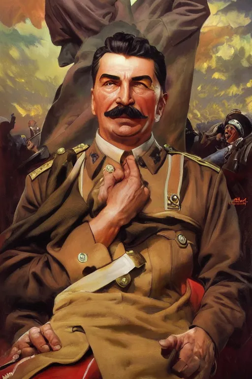 Prompt: joseph stalin propaganda, detailed, 8 k, trending on artstation, smooth, sharp focus artwork by mark arian, artgerm, mark keathley, greg rutkowski and alphonse mucha