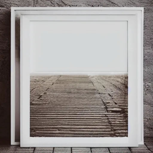 Prompt: a minimalist mockup photo with one large frame, in a white clear boho style floor, white and beige predominant colors, high brightness levels, low contrast, trending on etsy