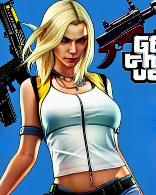 Image similar to gta 5, grand theft auto 5 cover art of mercy from overwatch