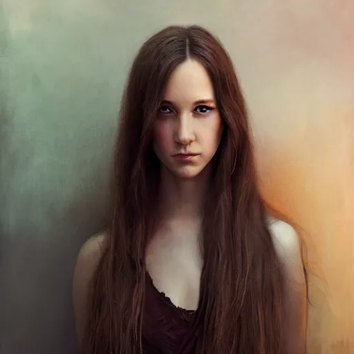 Prompt: pure and kind aristocratic long straight brunette female, complete person, innocent, pure, naive, atmospheric lighting, painted, intricate, volumetric lighting, beautiful, rich deep colours masterpiece, golden hour, sharp focus, ultra detailed, by leesha hannigan, ross tran, thierry doizon, kai carpenter, ignacio fernandez rios