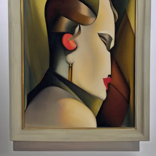 Image similar to by tamara de lempicka, by guy carleton wiggins lines. a beautiful kinetic sculpture of a person in profile, with their features appearing both in front of & behind their head.