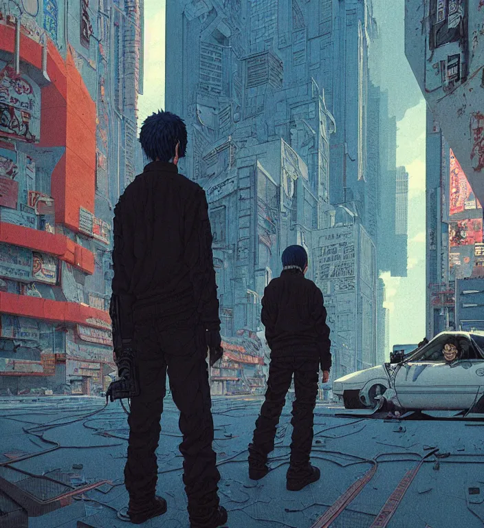 Image similar to hyperrealism aesthetic highly detailed photography of characters in akira scene, characters with hyperrealism highly detailed faces. from akira by katsuhiro otomo and alejandro hodorovski and denis villeneuve and gregory crewdson style with many details by mike winkelmann and vincent di fate in sci - fi style. volumetric natural light hyperrealism photo on dsmc 3 system