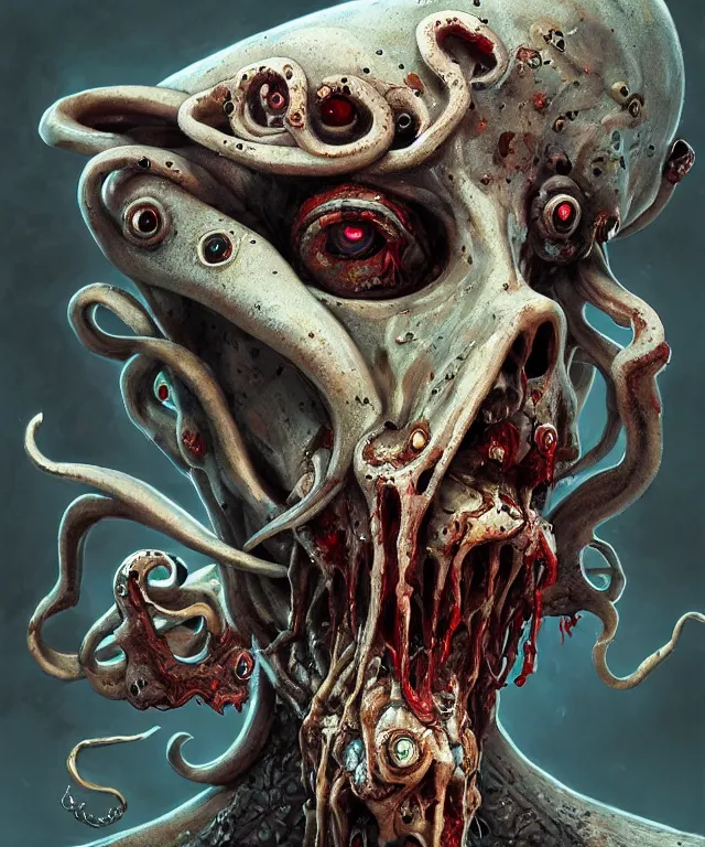 Image similar to a squid faced zombie, fantasy, intricate, elegant, highly detailed, digital painting, artstation, concept art, matte, sharp focus, illustration, art by keith thompson and christopher lane
