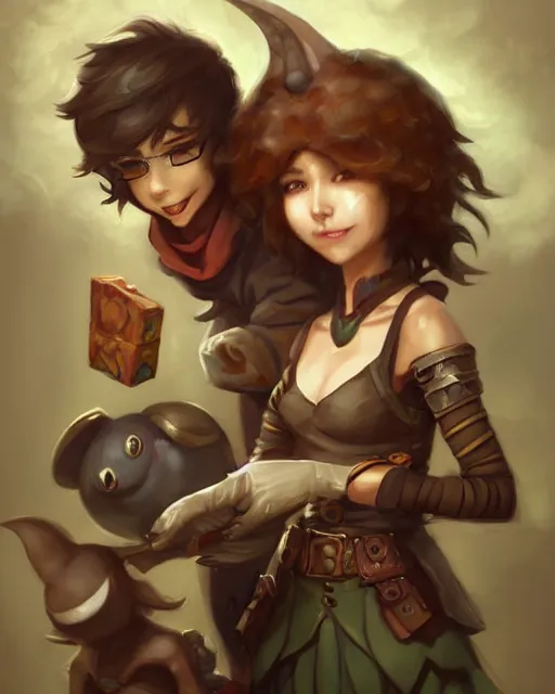 Prompt: cute little anthropomorphic akechi and makoto, cute and adorable, pretty, beautiful, dnd character art portrait, matte fantasy painting, deviantart artstation, by jason felix by steve argyle by tyler jacobson by peter mohrbacher