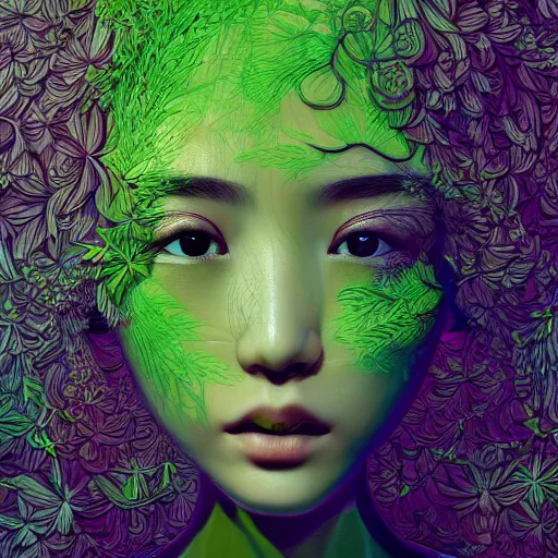 Prompt: the portrait of an unbelievably beautiful, elegant, and sophicated young japanese woman partially made of broccoli, an ultrafine detailed illustration by james jean, intricate linework, bright colors, final fantasy, behance contest winner, vanitas, angular, altermodern, unreal engine 5 highly rendered, global illumination, radiant light, detailed and intricate environment