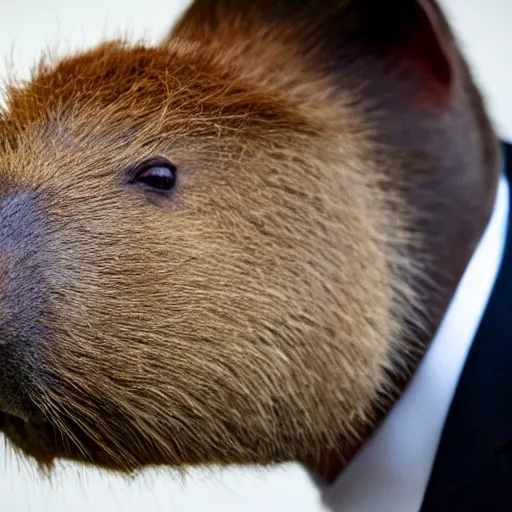 Image similar to capybara head, a man wearing a suit capybara head