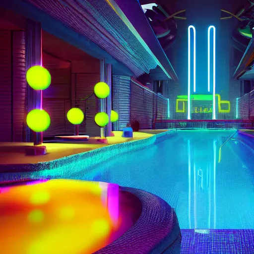 Image similar to A a pool of neon liquid, octane render, high detail, smooth, sharp focus, dynamic lighting, intricate,