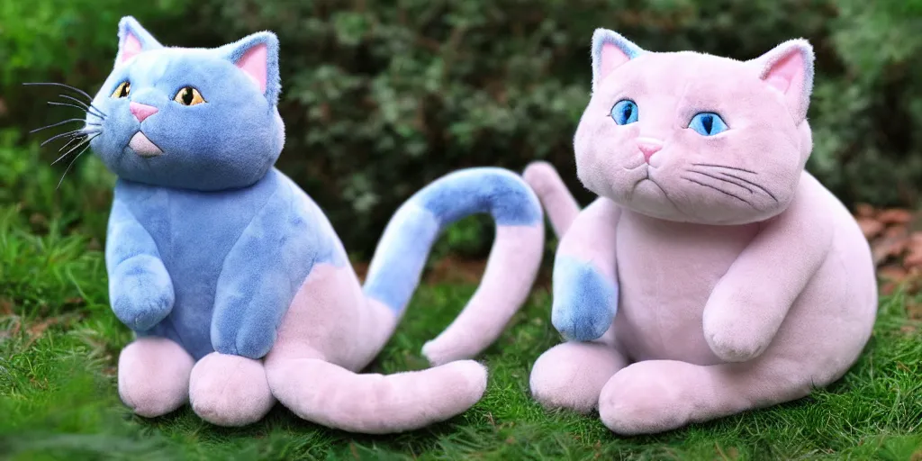 Prompt: 3 d precious moments plush cat with realistic fur, snowy mountain landscape, john william waterhouse color palette, master painter and art style of john william waterhouse and caspar david friedrich and philipp otto runge, blue / white / gray / green / pink / tan / mid pink / blue gray color scheme,