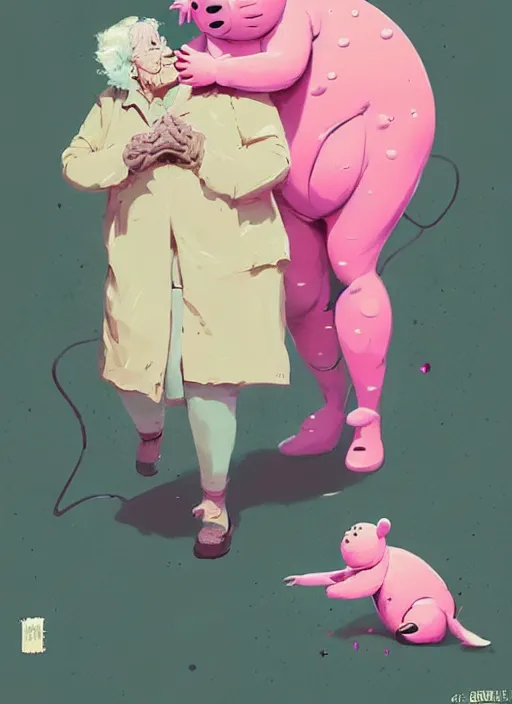 Image similar to mr blobby visiting his gran, by greg rutkowski, by greg, tocchini, by james gilleard, by joe fenton, by kaethe butcher, gradient yellow, pink, brown and white color scheme, grunge aesthetic!!! ( ( silly background ) )