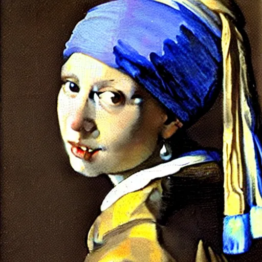 Prompt: johannes vermeer, cat with a pearl earring, 1 6 6 5