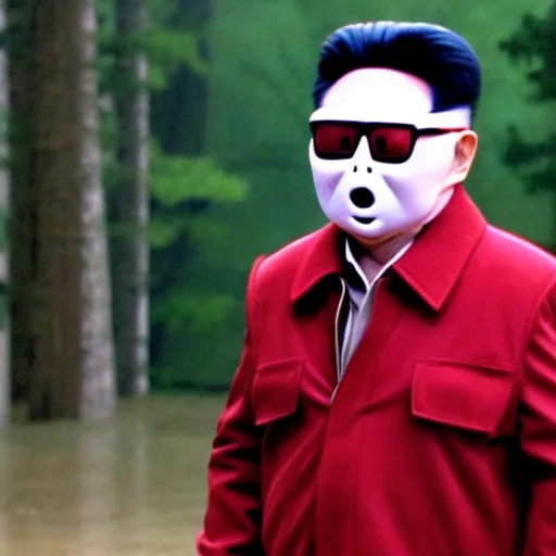 Image similar to movie still of Kim Jong-il wearing a ski mask in the role of Jason Voorhees from Friday the 13th, Cooke Varotal 20-100mm T3.1