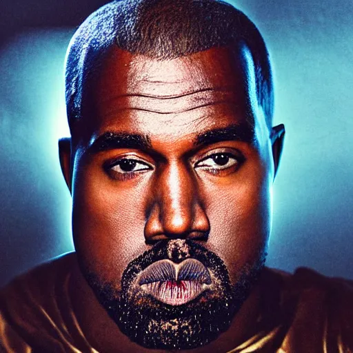 Prompt: Portrait of Kanye West as the god0emperor of mankind, splash art, cinematic lighting, dramatic, octane render, long lens, shallow depth of field, bokeh, anamorphic lens flare, 8k, hyper detailed, 35mm film grain