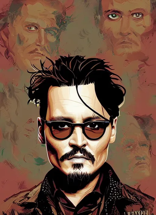 Image similar to highly detailed delirium face portrait of johnny depp by petros afshar, tom whalen, laurie greasley, war face by greg rutkowski