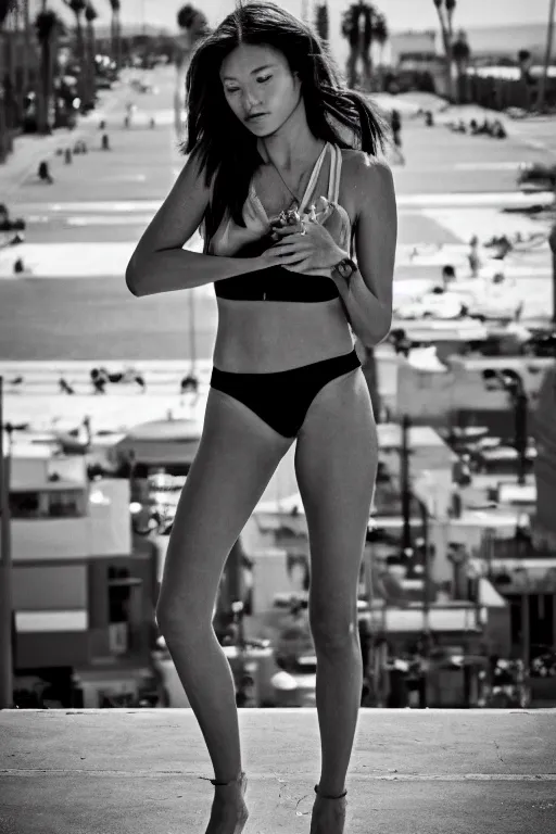 Image similar to street photography of gorgeous model girl on Santa Monica peer By Emmanuel Lubezki