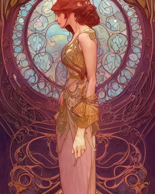 Image similar to secret romance, highly detailed, very intricate, art nouveau, gold filigree, romantic storybook fantasy, soft cinematic lighting, award - winning, disney concept art watercolor illustration by mandy jurgens and alphonse mucha and alena aenami, pastel color palette, featured on artstation