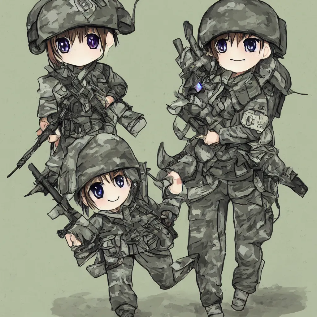 Prompt: highly detailed chibi anime soldier, pixiv