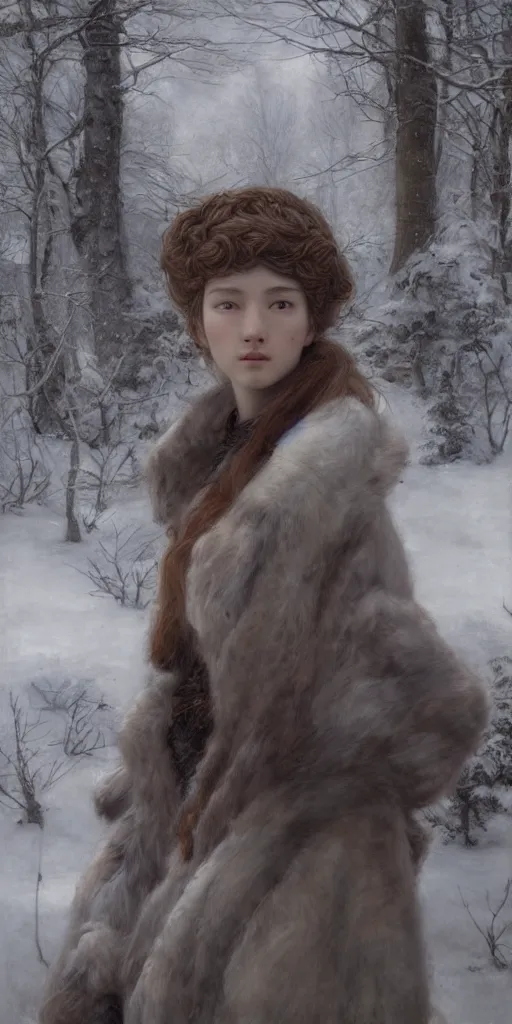 Image similar to winter, masterpiece by Edgar Maxence and Ross Tran and Michael Whelan, 8k, octane render