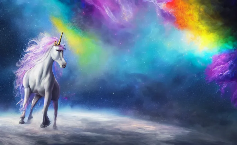 Prompt: an oil painting of a unicorn walking on an rainbow in space, masterpiece, highly detailed, high quality, 4K, anatomically correct, hyperrealistic, concept art, octane render, unreal engine 5, trending on Artstation, trending on DeviantArt, matte, historical painting, fantasy style, path traced, high coherence, soft lighting