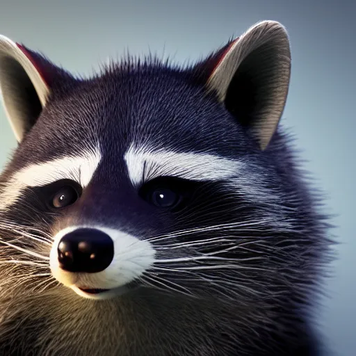 Prompt: a portrait of a devious racoon, cinematic lighting, 8k, 3d rendered in octane, trending on cgsociety,