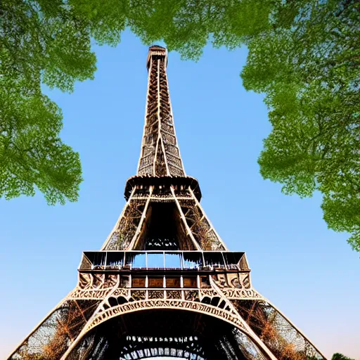 Image similar to upside down angle of the eiffel tower, ultrarealistic