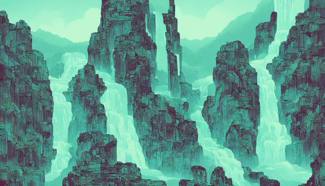 Image similar to waterfall by kilian eng, minimalist, detailed