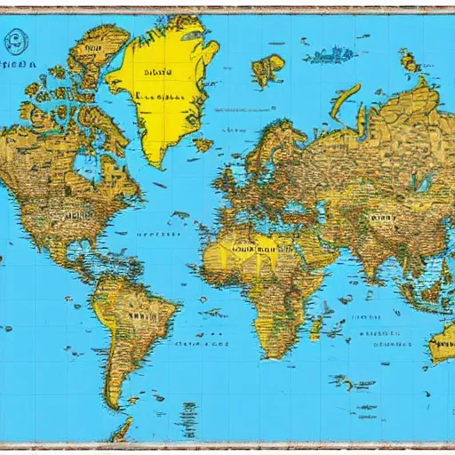 Image similar to a world map showing where the most treasure is located